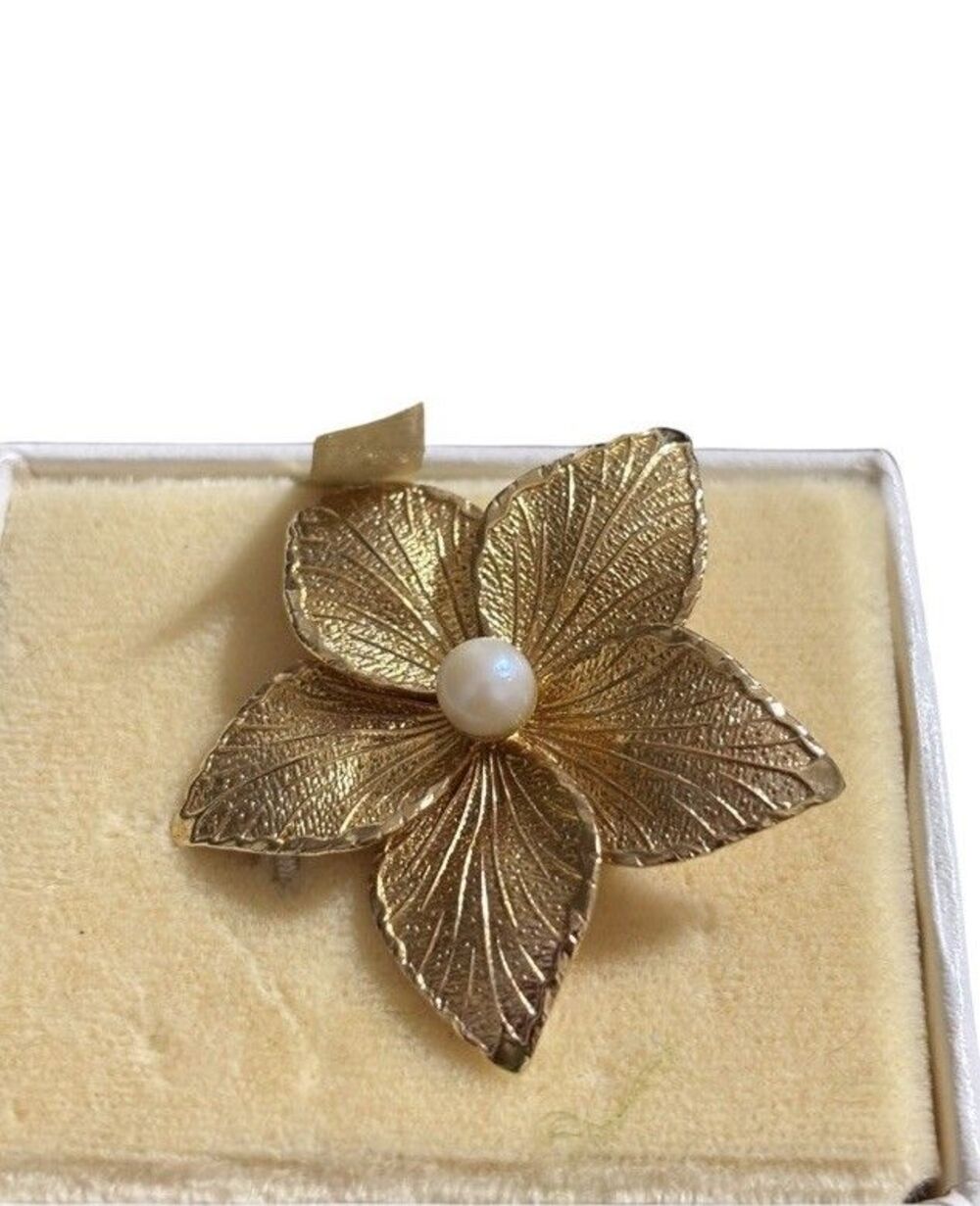 Gold Filled European Brooch Flower Pin Brooch 1/20 12K GF Antique Cultured Pearl